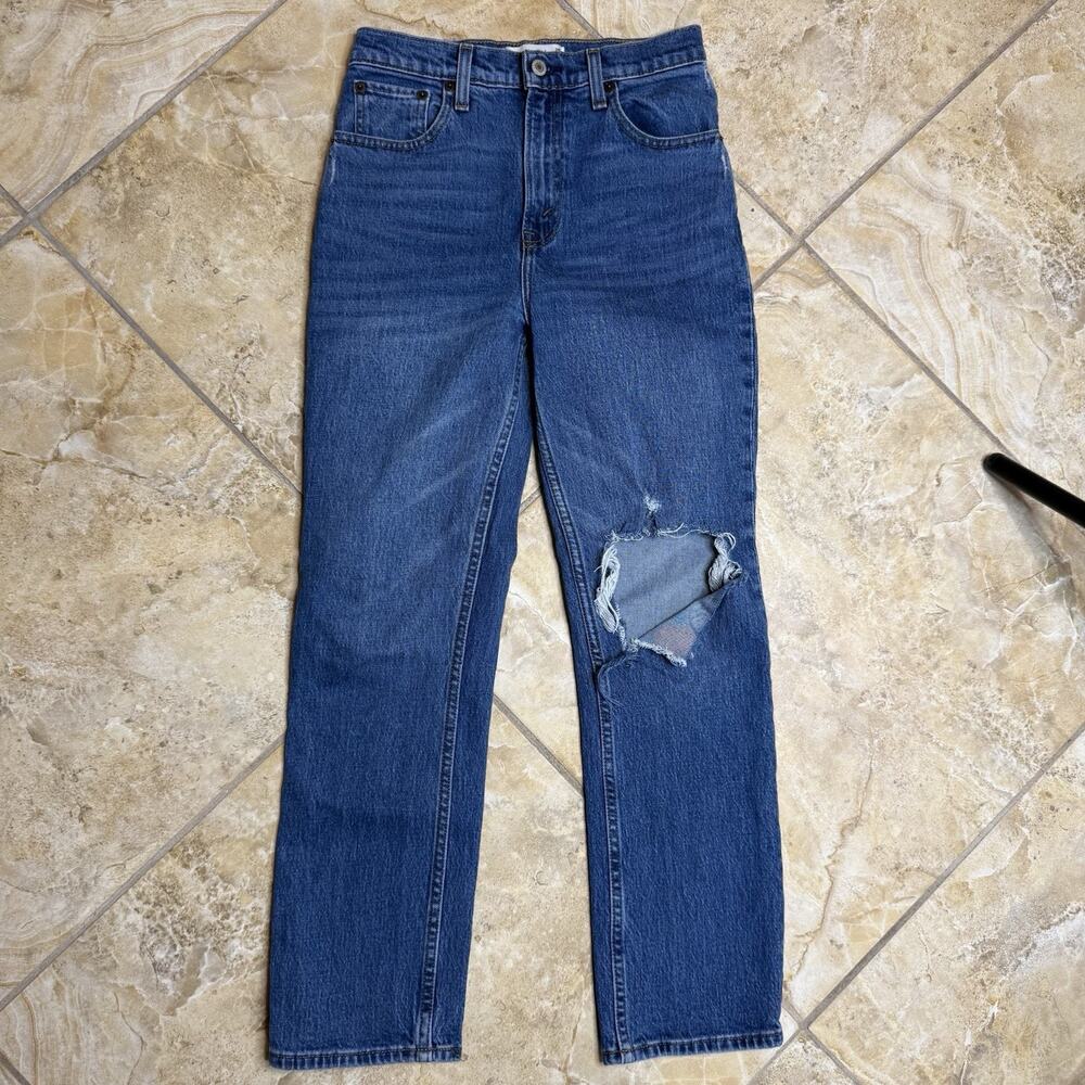 Abercrombie 90s Straight Jeans Size 25 Ultra High Rise Distressed Knee Women’s
